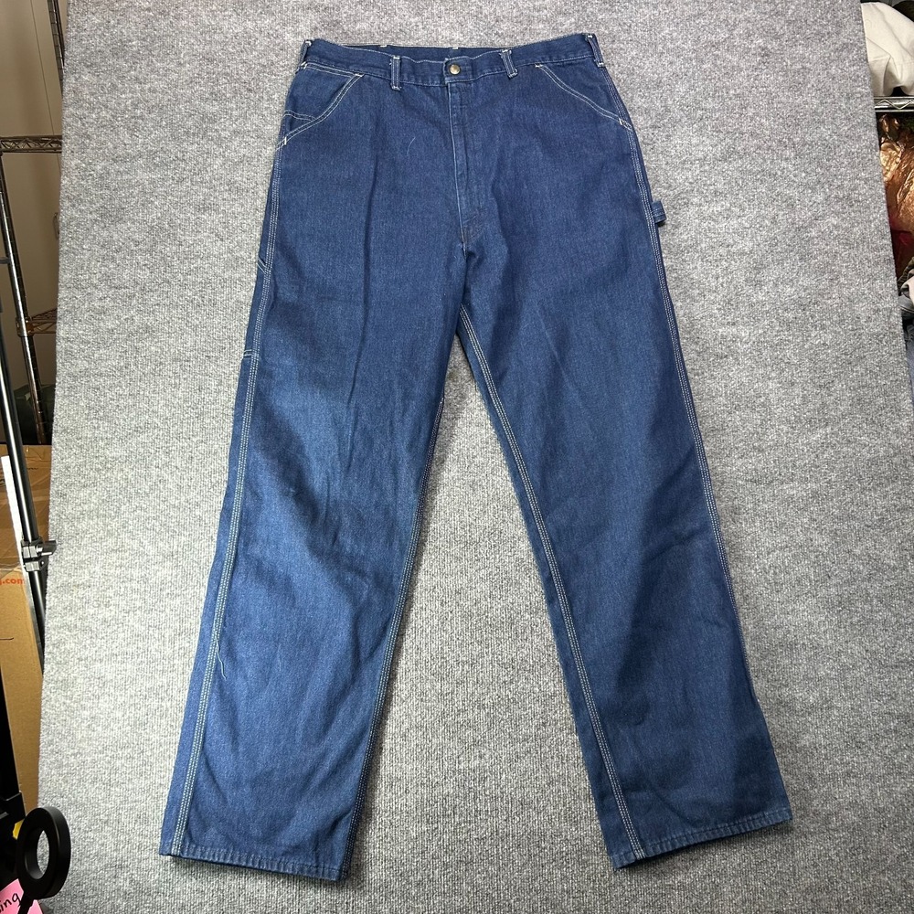 Vintage Sears Carpenter Jeans Mens Blue Denim Pockets High Rise USA Made - 35x34